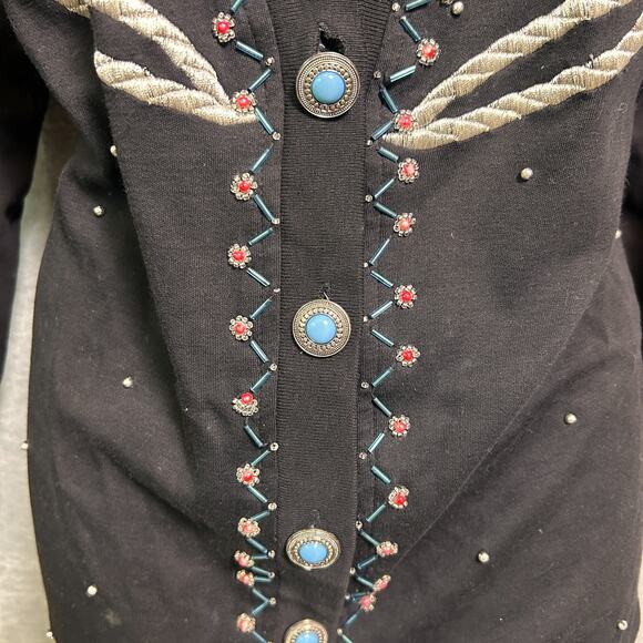 Vintage Marisa Christina Classics Beaded Cardigan Womens Small Turqoise Black - Picture 3 of 10